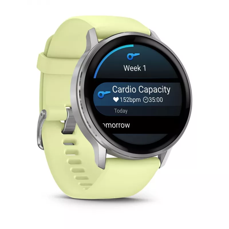 Garmin Venu 4 45 mm 010-03014-02 viedpulkstenis (sudraba, citronkrāsas silikona siksniņa)