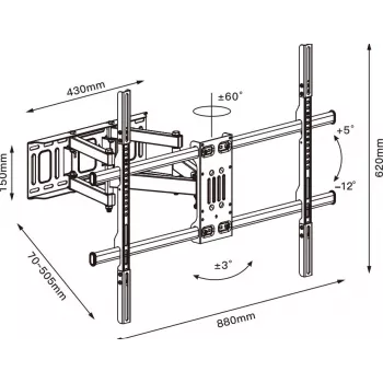 TV stiprinājums TB TB-854, līdz 100 collu, maks. 65 kg, VESA 800×600