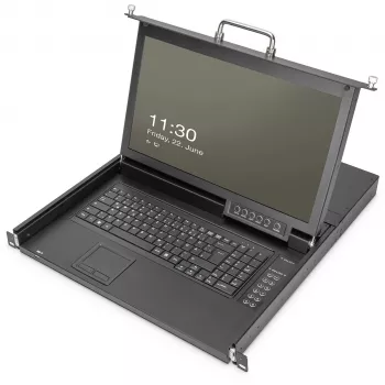 Digitus 17 collu HD LCD KVM konsole ar 16 portu HDMI un vācu tastatūru