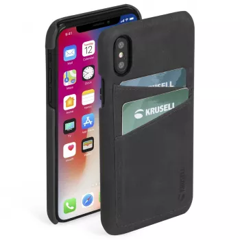 Krusell Sunne 2 Card Cover ādas maciņš iPhone XS Max melns