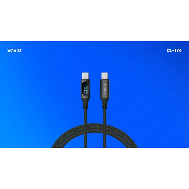 Savio USB-C - USB-C kabelis CL-174 1m melns USB 3.2 Gen 1