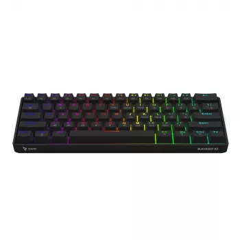Mehāniskā spēļu tastatūra SAVIO BLACKOUT X2 PEACH — 61 taustiņš 60% QWERTY, RGB LED, hot-swap, USB Type-A/Type-C, atvienojams kabelis