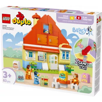 Būvniecības rotaļlieta LEGO Bluey Ģimenes māja ar atmiņas spēli 10459 — 83 gabali, 3 minifigūras, vecums 3+