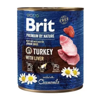 Slapjā suņu barība Brit Premium by Nature Junior Tītars ar Aknām 800 g – pilnvērtīga maltīte kucēniem, bezgraudu, 78% mitrums