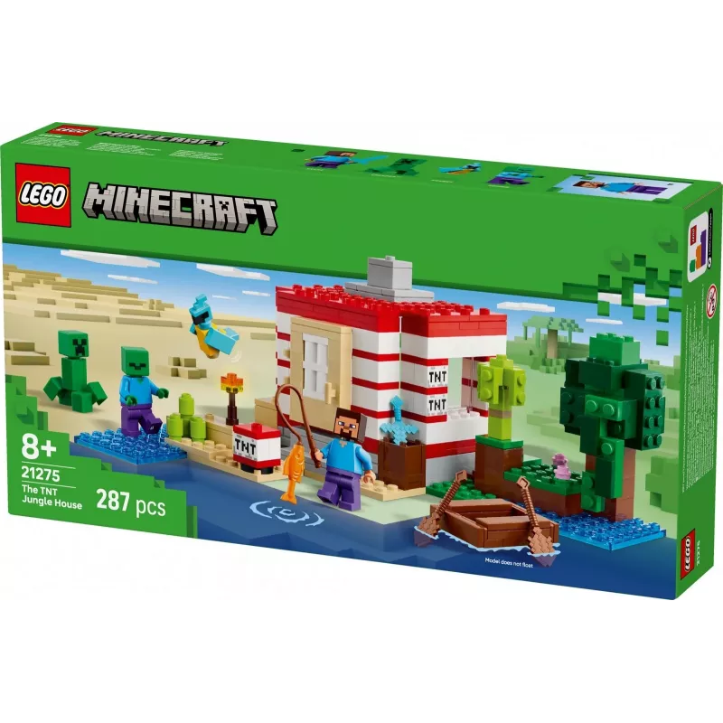 LEGO Minecraft komplekts 21275 TNT Džungļu māja, 287 gabali, 2 minifigūras, vecumam 8+