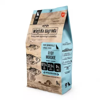 Sausā barība suņiem wiejskazagroda Sea Fish Crunchy M 9 kg — pieaugušiem vidējiem suņiem, zivju garša, 32% olbaltumvielu, 21% tauku