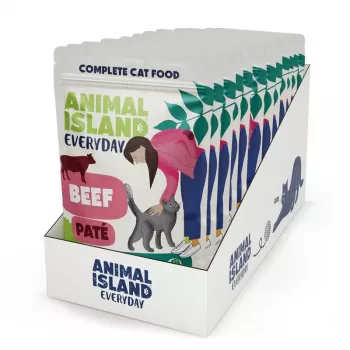 ANIMAL ISLAND liellopu gaļas pastēte kaķiem maisiņos 12x100g