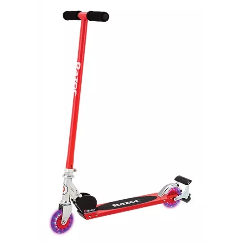 Bērnu skrejritenis Razor S Spark Sport — tērauda rāmis, salokāms, 2 riteņi, kājas bremze, vecumam 8+, max slodze 100 kg, melns/sarkans