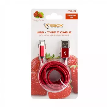 Sbox USB->Type-C vīriešu/vīriešu kabelis 1.5m CTYPE-1.5R Zemeņu sarkans