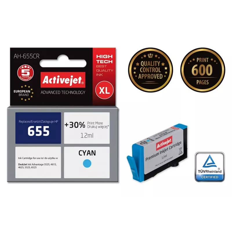 Kasetne ActiveJet AH-655CR saderīga HP, Ciāna, Augsta (XL) ražība, 12 ml, krāsvielu tinte