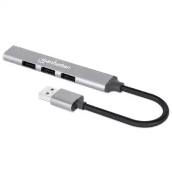 Manhattan USB-A 4 Portu Hubs, 4x USB-A Porti (1x 5 Gbps USB 3.2 Gen1, 3x 480 Mbps USB 2.0), USB barošana, alumīnijs