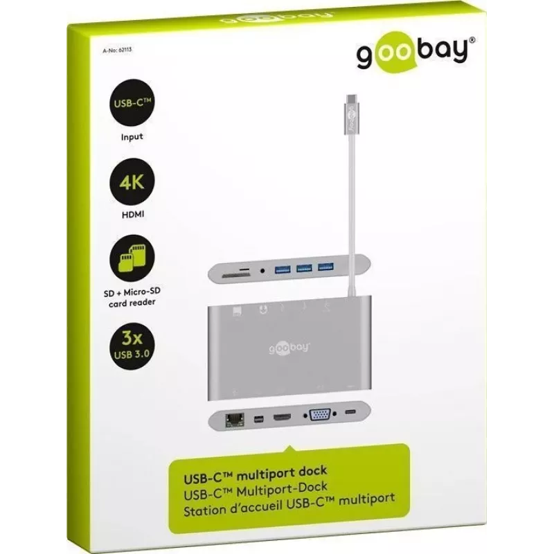 Goobay USB-C™ Multiport-Adapter - All in 1 - Alumīnijs - Sudrabs (62113)