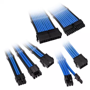 Pīto kabeļu pagarinājumu komplekts Kolink Core Adept — 20+4pin, 8pin, 4+4pin, 3×6+2pin, zils, PET apvalks
