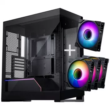 PHANTEKS NV-Series NV5 MK2 ATX korpuss, rūdīts stikls, DRGB - Satīna melns + 3-Pack M25 Gen2 PWM D-RGB ventilators Reverse Blade + 1 parastais ventilators - 120mm