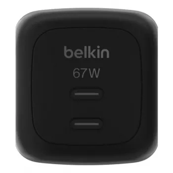 Belkin WCH020kqBK iekštelpu ātrais lādētājs, 2× USB-C, universāla saderība, aizsardzība, melns