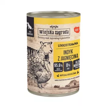 Slapjā suņu barība wiejskazagroda Tītars ar jēru 400 g, bezgraudu, bezglutēna, pilnvērtīga barība