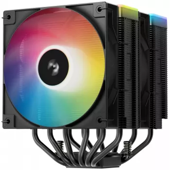 Gaisa dzesētājs DeepCool AG620 BK ARGB V2 — 120 mm divi ventilatori, 6 siltuma caurules, LGA 1700/AM4/AM5 atbalsts, melns