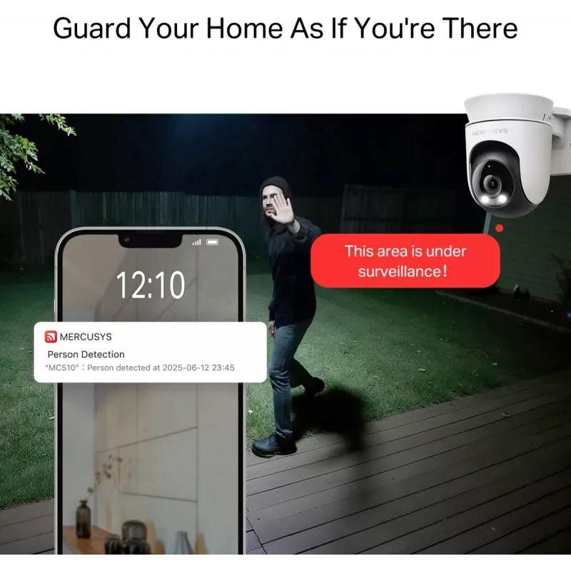 IP drošības kamera MERCUSYS MC510 kupola 2 MP, 2304×1296, 30 fps, Wi‑Fi & Ethernet, IR nakts redzamība, griestu stiprinājums, balta