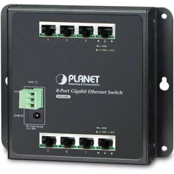 PLANET WGS-803 - Nepārvaldāms slēdzis, 8 porti 10/100/1000, DIN sliedes un sienas montāža, līdzstrāva