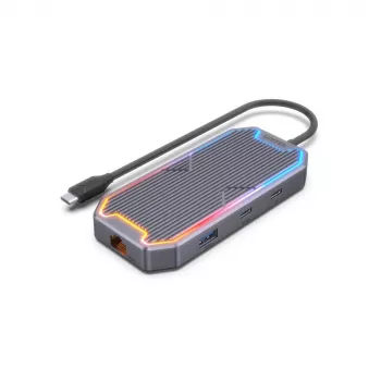 USB centrmezgls Unitek uHUB S7+ — vadu USB 3.2 Gen 2 Type-C, 100 W PD, Gigabit Ethernet, 4K atbalsts, Space Grey