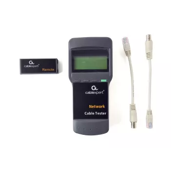 Tīkla kabeļa testeris GEMBIRD NCT-31 — nepārtrauktības testeris ar LCD, RJ-11/RJ-12/RJ-45 atbalstu, melns