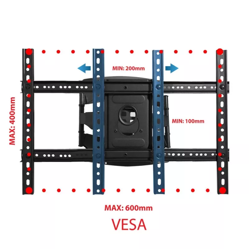 TV sienas stiprinājuma rāmis ESPERANZA ERW021 40–85 collu plakanajiem televizoriem, metāls, slīpums, 6–50 cm attālums, 68 kg kapacitāte, VESA 200x100–600x500 mm