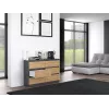 Kumode Top e shop M6 120 — Antracīts/Ozols, 6 atvilktnes, 1200×300×770 mm, skaidu plātne