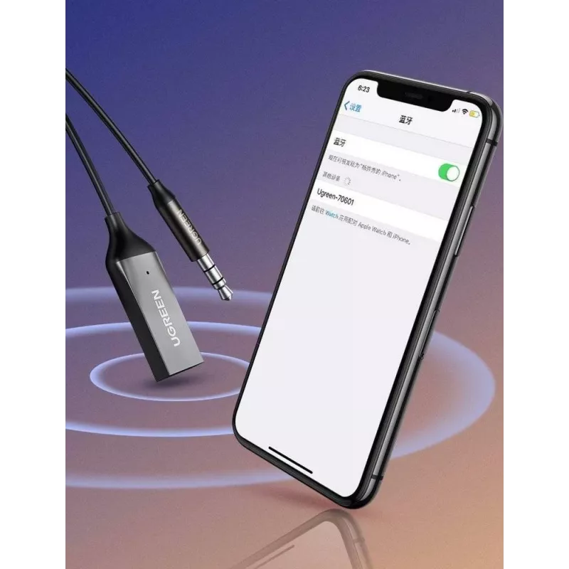 Audio uztvērējs UGREEN CM309 Bluetooth 5.0 USB ar 3.5 mm AUX ligzdu, melns, 20–20000 Hz