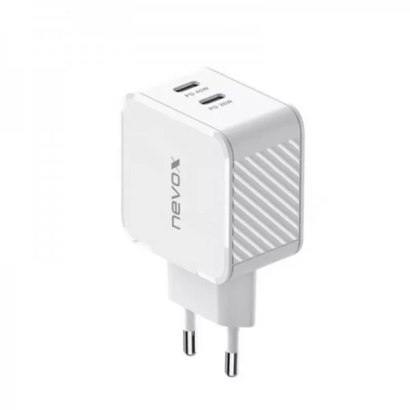 Nevox 45W Divu USB-C Portu GaN Lādētājs, balts, modelis 2569