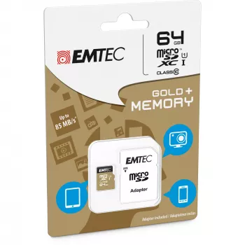 EMTEC Gold+ microSDXC atmiņas karte 64GB Class 10 UHS-I U1 + SD adapteris