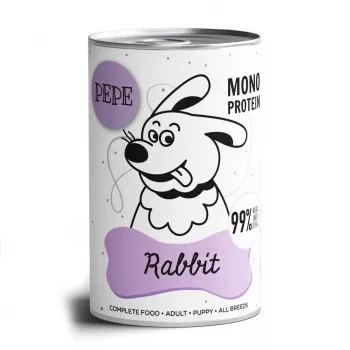 Slapjā suņu barība PAKA ZWIERZAKA Pepe Rabbit 400 g – truša pastēte pieaugušiem suņiem, bez lipekļa un sojas