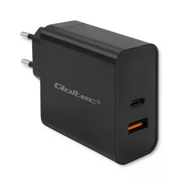 Qoltec 52380 Super Quick PD Lādētājs | 1xUSB-C | 1xUSB | 65W | 5-20V | 1.5-3.25A | Melns