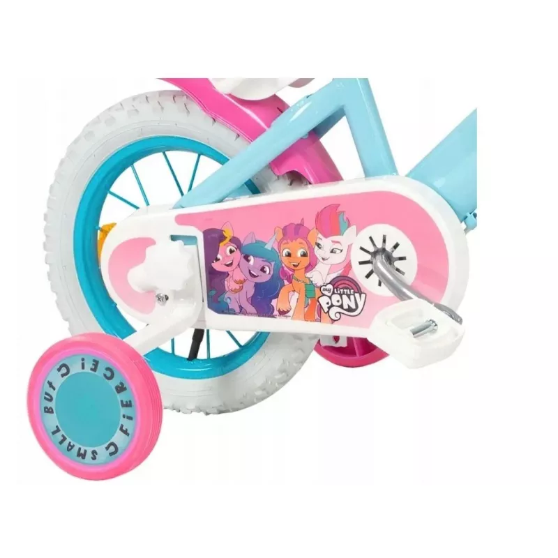Bērnu velosipēds Toimsa 1297 ar 12 collu putuplasta riteņiem, 4 riteņiem, groziņu, ķēdes aizsargu, dubļusargiem — My Little Pony
