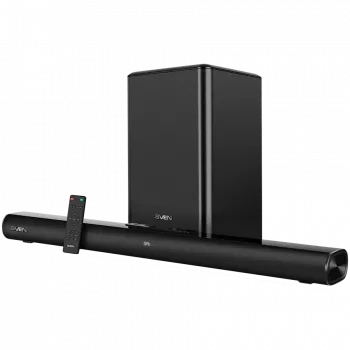 Skaņas josla SVEN SB-2200D, melna (300W, Dolby Digital, Bluetooth, HDMI, RC, optiskais, USB, displejs, bezvadu zemfrekvences skaļrunis)
