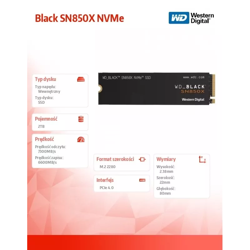 WD Black SN850X 2TB SSD M.2 2280 NVMe PCI-E Gen4 (WDS200T2X0E)