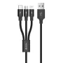 USB 3-in-1 uzlādes/datu kabelis Devia Kintone Series — Lightning, Micro-USB, USB-C, 1,2 m, melns