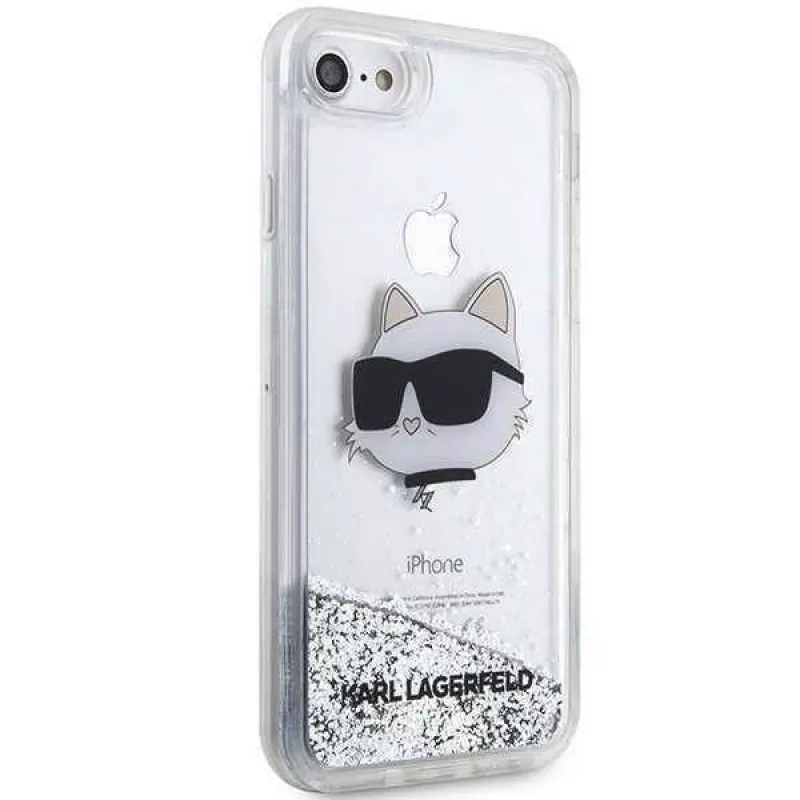 Karl Lagerfeld Original Maciņš iPhone SE 2022/SE 2020/7/8 Cietais Maciņš Ar Mirdzumu Choupette Galva (KLHCI8LNCHCS)