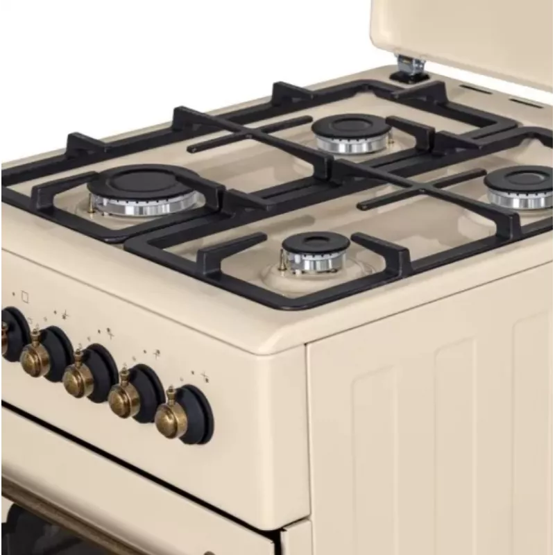 Gāzes-elektriskā plīts MPM MPM-56-KRM-14, 56 cm, 4 gāzes degļi, elektriskā cepeškrāsns, krēmkrāsa