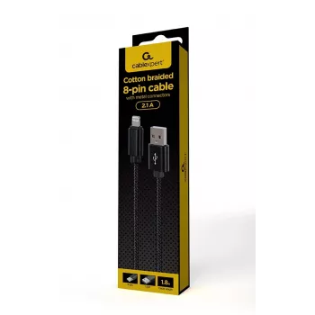 Lightning uz USB-A kabelis GEMBIRD CCDB-MUSB2B-AMLM-6 — 1,8 m, USB 2.0, 2,1 A, melns