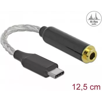 DeLOCK 66302 USB-C uz 4.4 mm līdzsvarotu stereo ligzdu adapteris, 0.125 m, melns