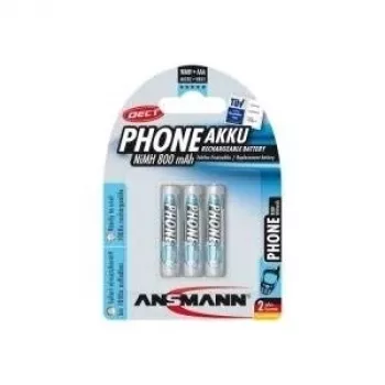 ANSMANN 5030142 NiMH uzlādējamā baterija Micro AAA, DECT tālruņiem, 800mAh, 3 iepakojumā