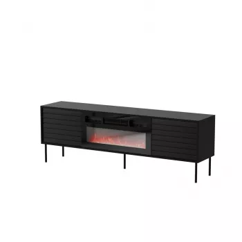 TV skapis Cama Meble CORTINA 180x40x60 cm melns ar melnu kamīnu