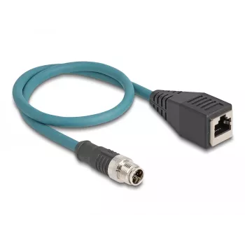 DeLOCK M12 Adaptera kabelis X-kodēts 8 kontaktu vīrietis uz RJ45 sieviete 50 cm