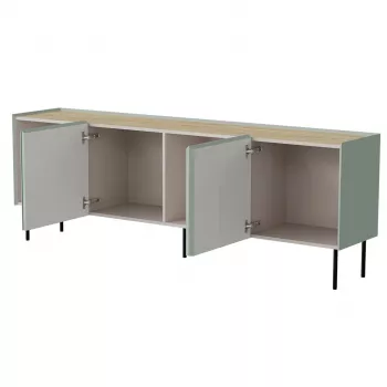 Kumode FELLINI 2000×400×700 mm, olīvu krāsa ar eļļotu ozola virsmu, MDF rāmis