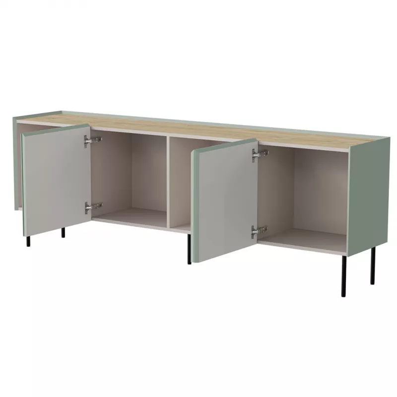 Kumode FELLINI 2000×400×700 mm, olīvu krāsa ar eļļotu ozola virsmu, MDF rāmis