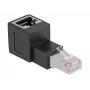 DeLOCK RJ45 spraudnis uz RJ45 ligzdu Adapteris Cat.6A 90° uz augšu leņķis Melns