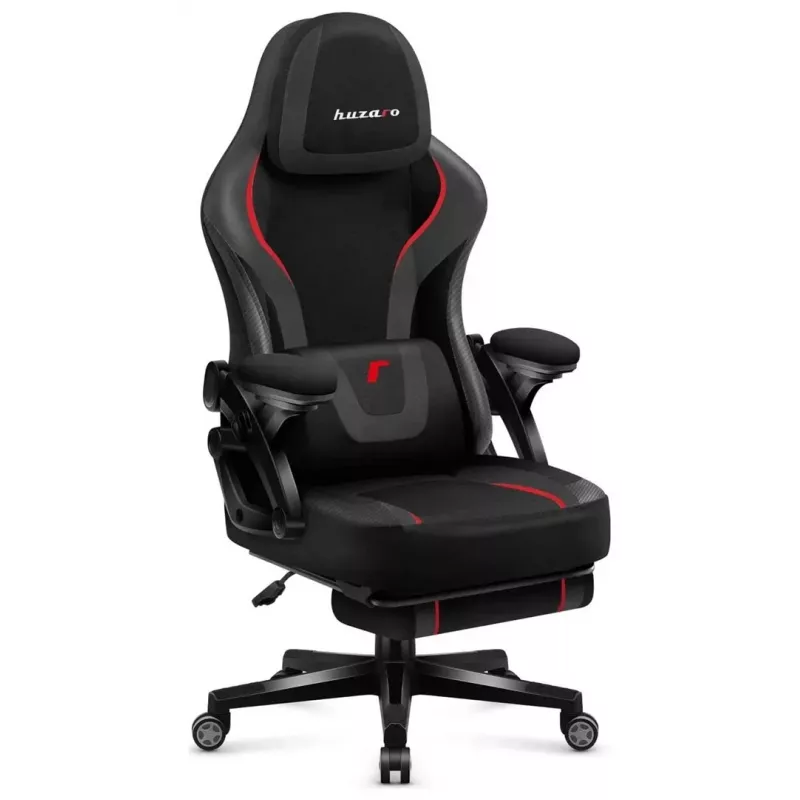 Gaming krēsls huzaro Force 4.6 — auduma sēdeklis, regulējams augstums un atzveltnes slīpums, jostas atbalsts, 130 kg, sēdekļa platums 41 cm