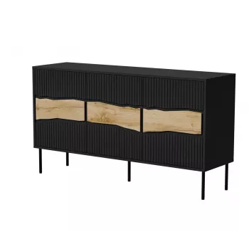 Kumode INSERTO 3D 143.5×40×80 cm melna ar LED, skaidu plātne, 16 mm rāmis