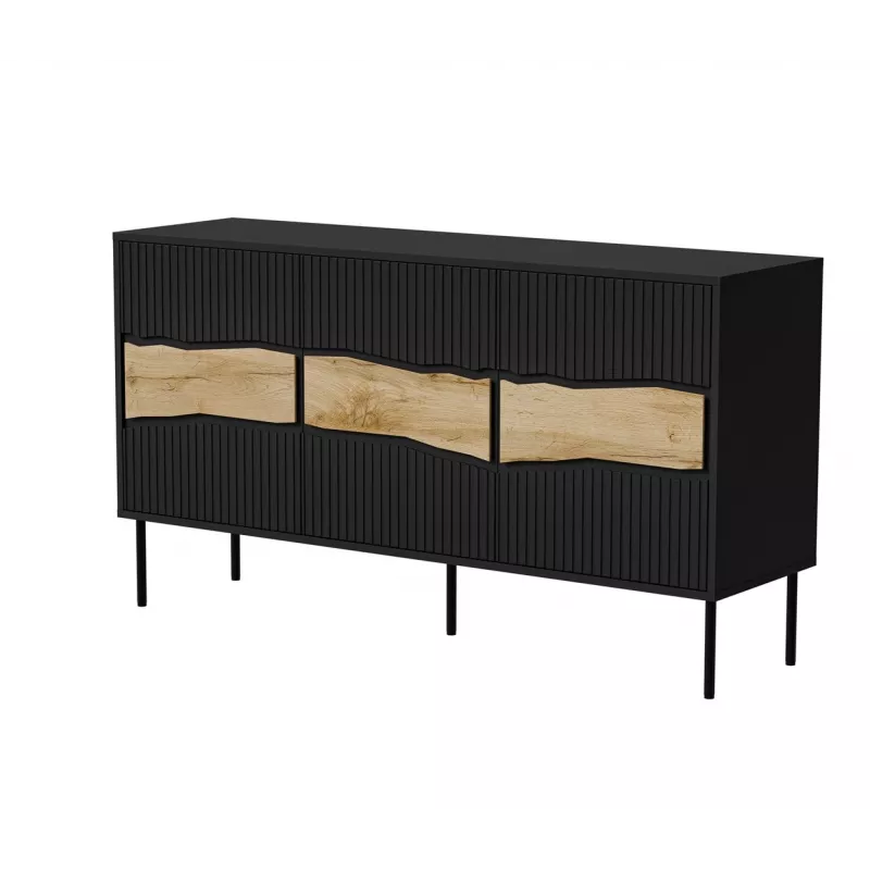 Kumode INSERTO 3D 143.5×40×80 cm melna ar LED, skaidu plātne, 16 mm rāmis
