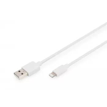 DIGITUS Lightning kabelis – Lightning (vīr.) uz USB (vīr.) – 1,0 m – dubultā izolācija – balts – lietais – Apple iPad/iPhone/iPod (Lightning) (DB-600106-010-W)